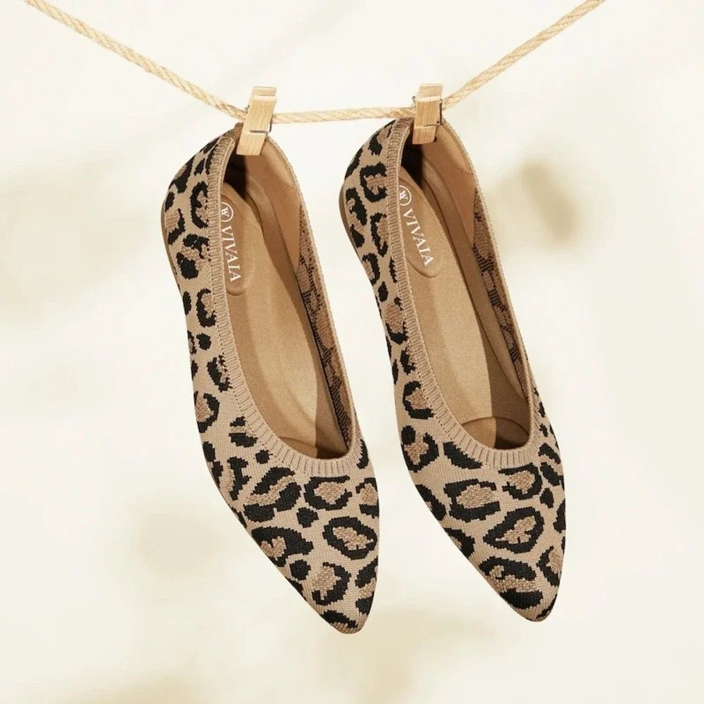 VIVAIA Aria 5º Pointed-Toe Knit Flats Dark Leopard | EU 40.5 / US 9-9.5